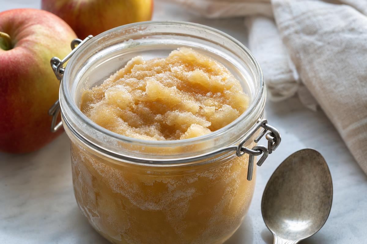 Compote de pommes dans un bocal hermétique congelée