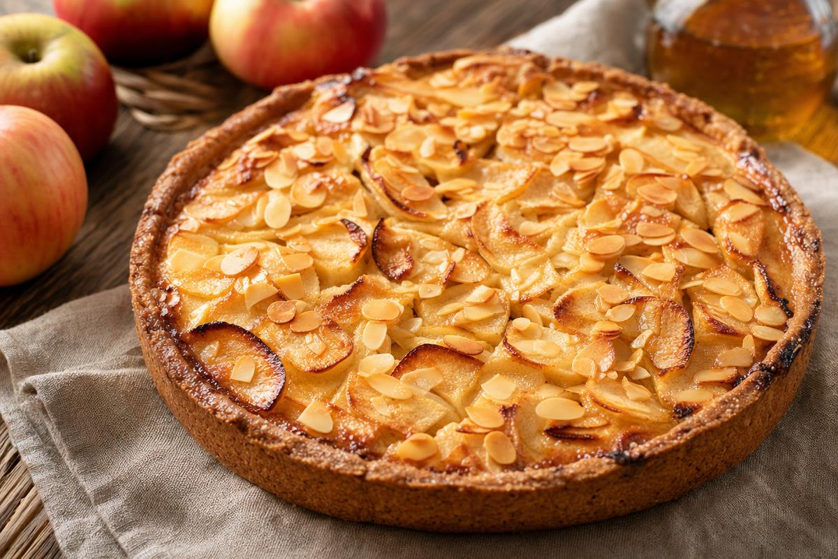 Tarte aux pommes normande avec amandes effilées