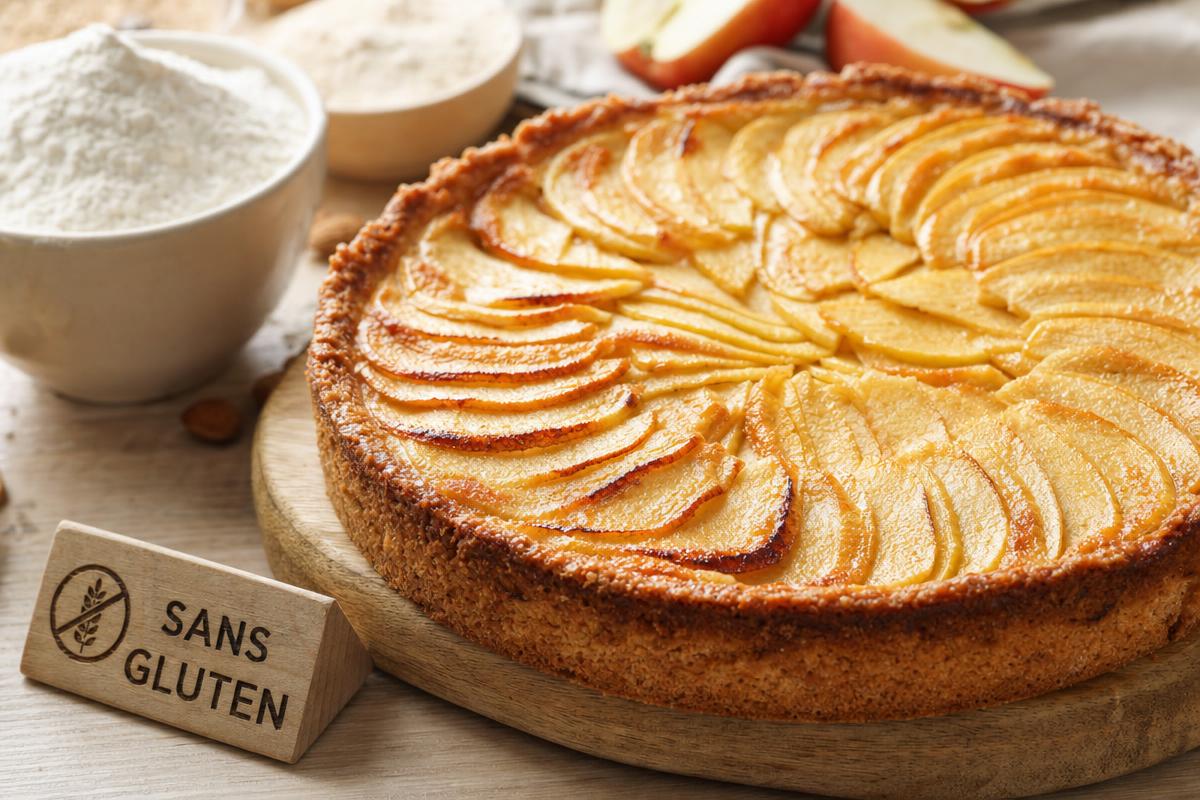 Tarte aux pommes sans gluten dorée et croustillante